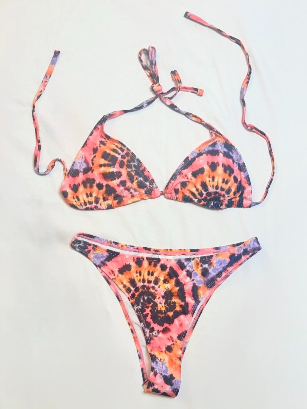 SHEIN Tie Dye Halter Triangle Thong Bikini Set XL